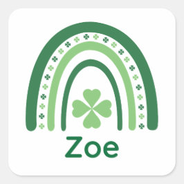 Zoe Name Clover Boho Rainbow Quadratischer Aufkleber