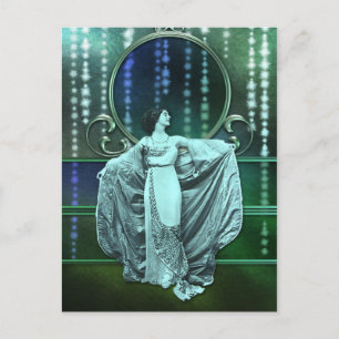 Zohara: Art Deco Frau in Aqua und Grün Postkarte