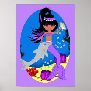 Zola das Lila Meerjungfrau- und Dolphin-Poster Poster
