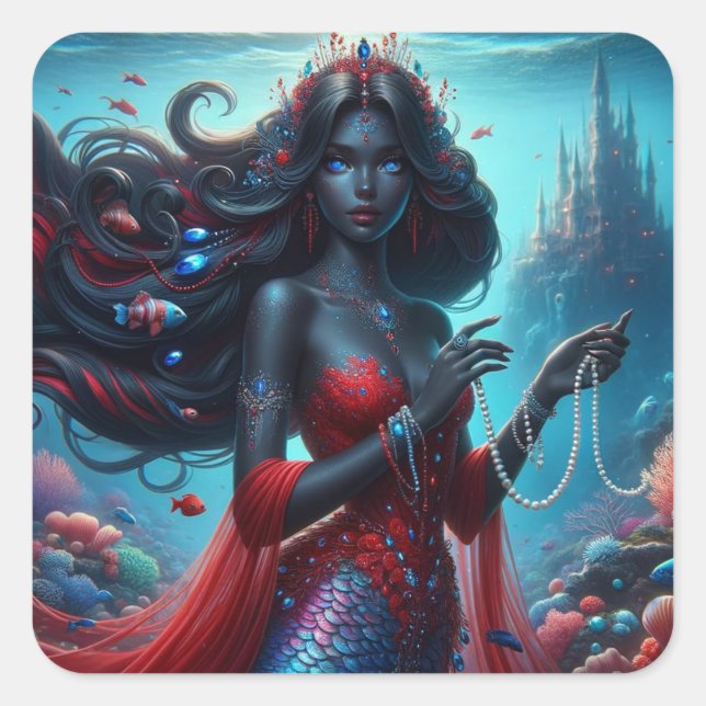 Zola - Kunstsammlung der Mermaid-Serie Quadratischer Aufkleber (Vorderseite)