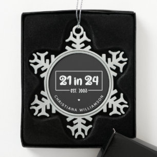 Zoll 21. Geburtstag 21 im 24. Est 2003 Geburtstag Schneeflocken Zinn-Ornament