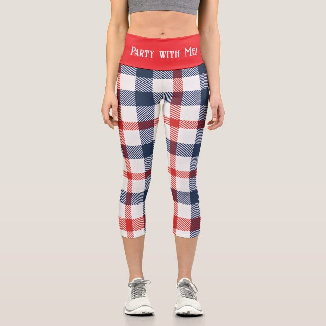 ZOLLBARE ROTE WEISE UND BLAU Hochwaisted Capris (Vorderseite)