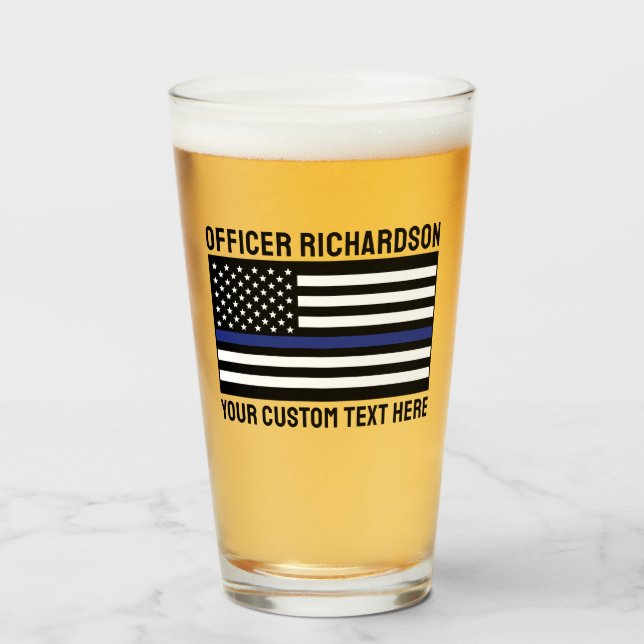Zollpolizei Thin Blue Line Polizeiflagge Glas (Vorne (Gefüllt))
