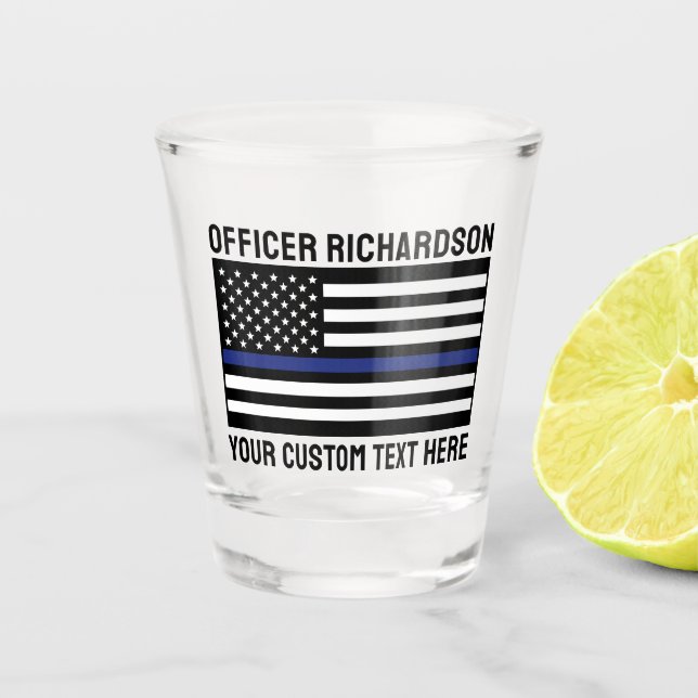 Zollpolizei Thin Blue Line Polizeiflagge Schnapsglas (Vorderseite)