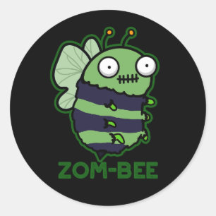 Zom-bee Funny Halloween Zombie Bee Pun Dark BG Runder Aufkleber