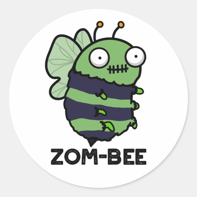 Zom-bee Funny Halloween Zombie Bee Pun Runder Aufkleber (Vorderseite)