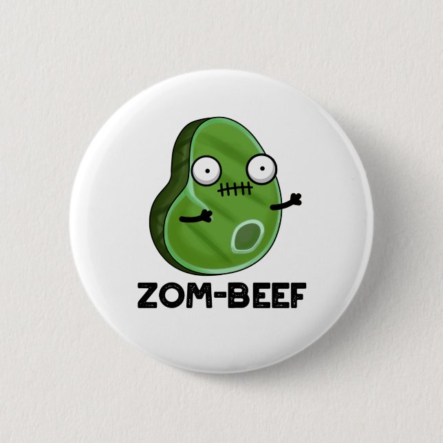 Zom-beef Funny Halloween Zombie Meat Pun Button (Vorderseite)
