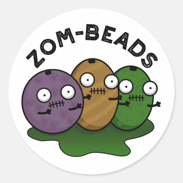 Zom-Perlen Funny Halloween Zombie Beads Pun Runder Aufkleber (Vorderseite)