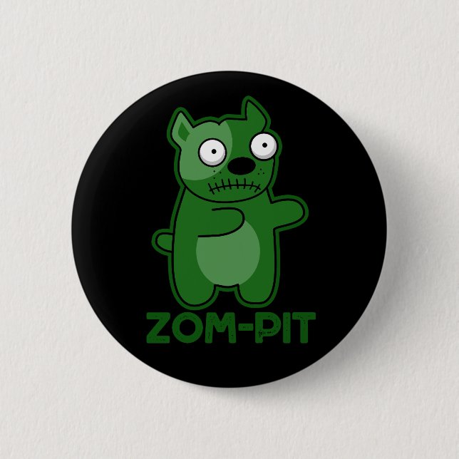 Zom-pit Funny Zombie Pit Bull Pun Dark BG Button (Vorderseite)