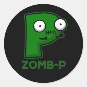 Zomb-P Funny Halloween Zombie Alphabet Pun Dark BG Runder Aufkleber