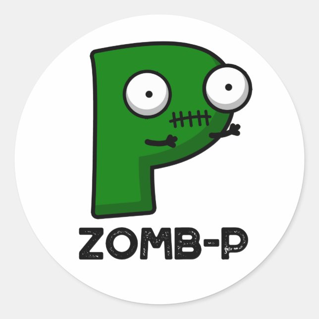 Zomb-P Funny Halloween Zombie Alphabet Pun Runder Aufkleber (Vorderseite)