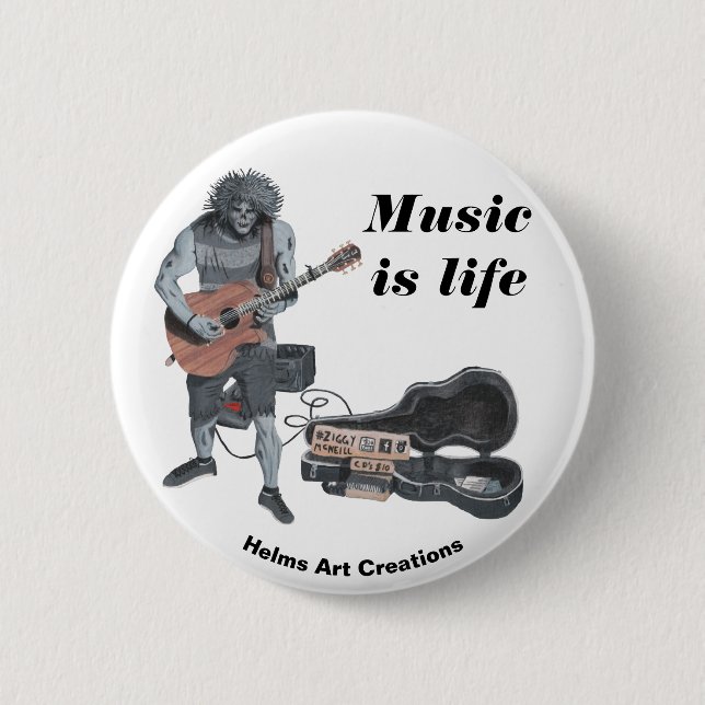 Zombie Acoustic Gitarre Fantasy Art Button (Vorderseite)