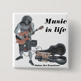 Zombie Acoustic Guitar Musician Fantasy Art Button