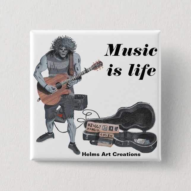 Zombie Acoustic Guitar Musician Fantasy Art Button (Vorderseite)