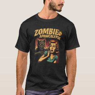 Zombie Apawcalypse Cat Vintag Horror Movie Style T-Shirt