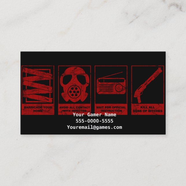 Zombie Apocaplypse Videospielgamer-Visitenkarten Visitenkarte (Vorderseite)
