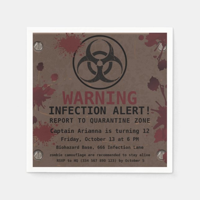 Zombie Apokalypse Geburtstag | Halloween-Biogefähr Serviette (Vorderseite)
