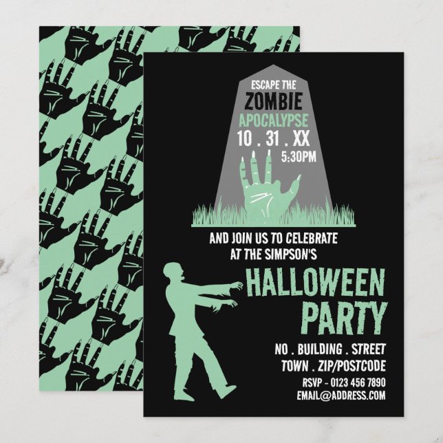 Zombie Apokalypse Thema Escape Room Halloween Einladung (Vorne/Hinten)