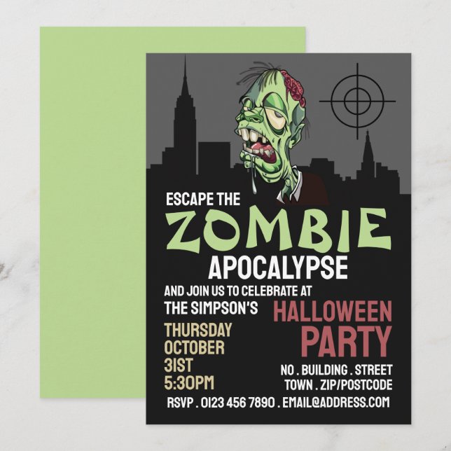 Zombie Apokalypse Thema Escape Room Halloween Einladung (Vorne/Hinten)