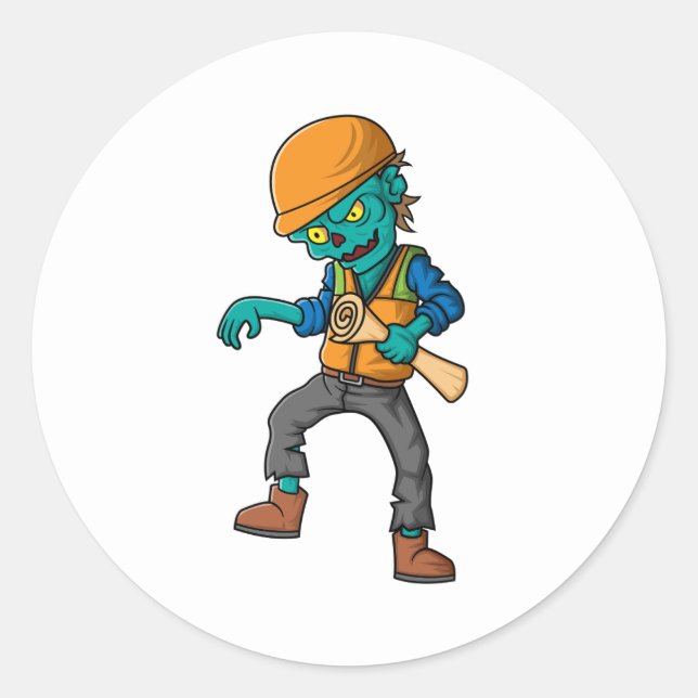 Zombie-Architekt-Karikatur Runder Aufkleber (Vorderseite)