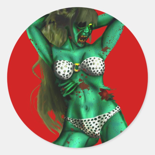 Zombie Babe Runder Aufkleber (Vorderseite)