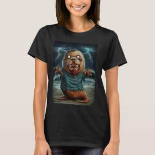 Zombie Beaver mit Blitzlicht-Background-Horror Ent T-Shirt