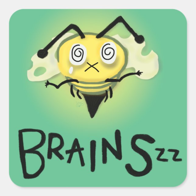 Zombie Bee/Zom-BEE - BRAINS. Quadratischer Aufkleber (Vorderseite)