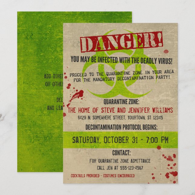 Zombie Biogefährdung Grunge Halloween-Party Einlad Einladung (Vorne/Hinten)