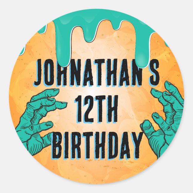 Zombie Birthday Halloween Kids Party Runder Aufkleber (Vorderseite)