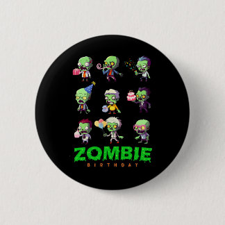 Zombie Birthday Squad Funny Halloween Party Boy Ki Button