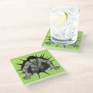 Zombie bricht durch Wand Horror-Geschenk Glasuntersetzer