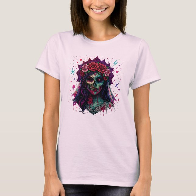 Zombie Bride Horror Halloween Art T-Shirt (Vorderseite)