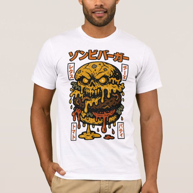 Zombie Burger Skull - Creepy Funny Horror Food Art T-Shirt (Vorderseite)