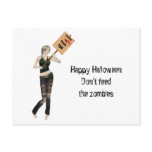 Zombie Button Up Girl Protest I Postcard
