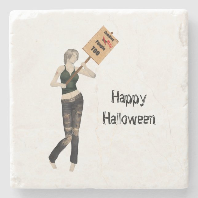 Zombie Button Up Girl Protest I Stone Untersetzer (Vorderseite)