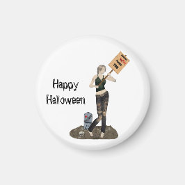 Zombie Button Up Girl Protest II Magnet