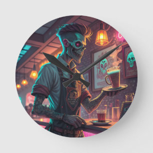 Zombie Café Gruselige urbane Halloween-Uhr Runde Wanduhr