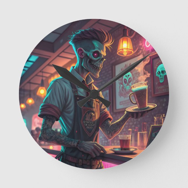 Zombie Café | Spooky Urban Halloween clock  Runde Wanduhr (Vorderseite)