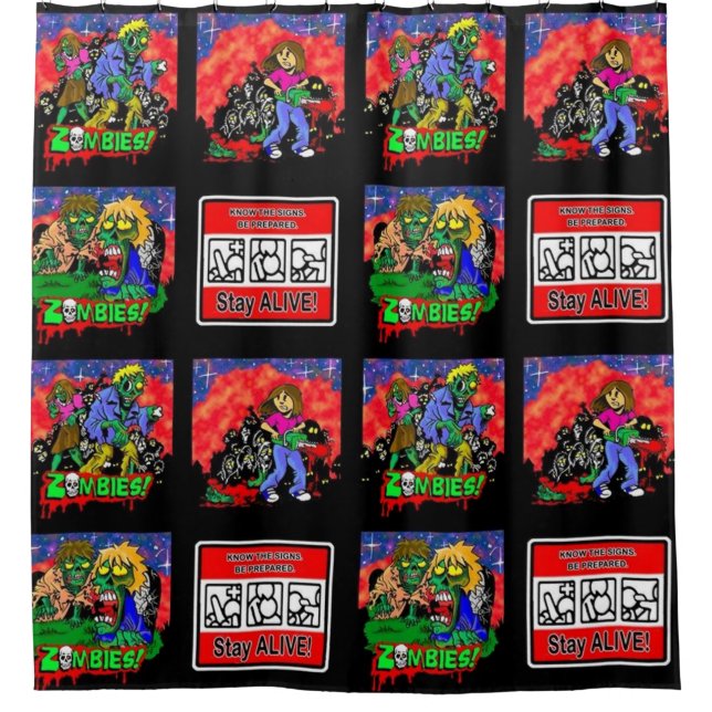 Zombie Cartoon Pattern Duschvorhang (Vorderseite)