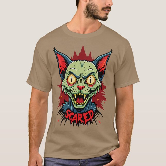 zombie Cat Scared T-Shirt (Vorderseite)