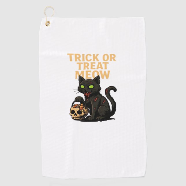 Zombie Cat - Trick oder Treat Meow Halloween Desig Golfhandtuch (Vorderseite)