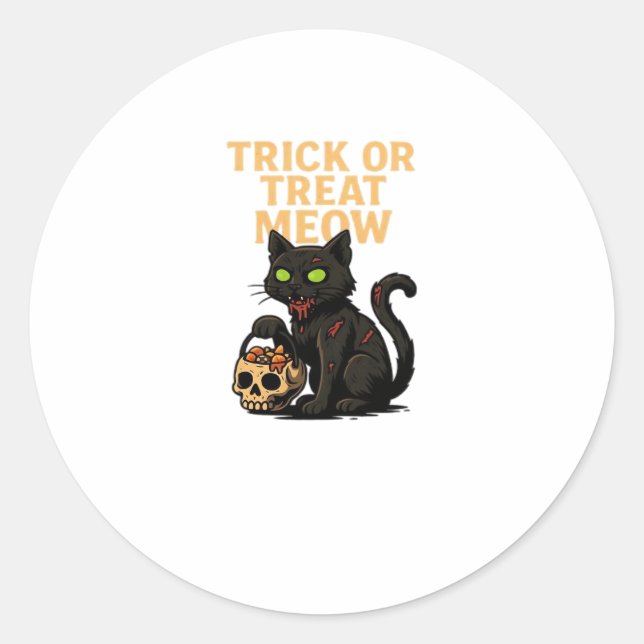 Zombie Cat - Trick oder Treat Meow Halloween Desig Runder Aufkleber (Vorderseite)