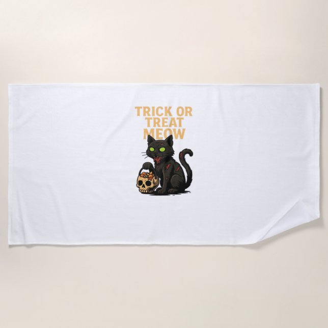 Zombie Cat - Trick oder Treat Meow Halloween Desig Strandtuch (Vorderseite)