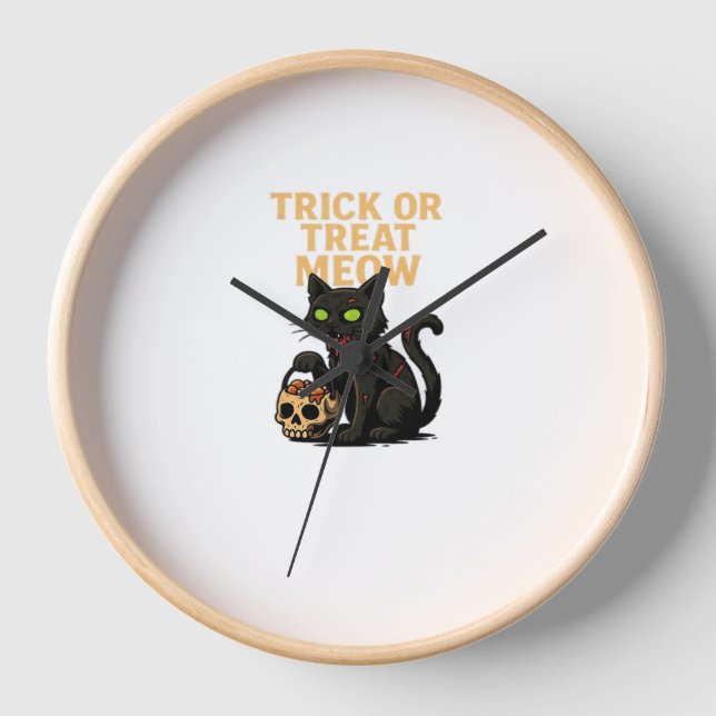 Zombie Cat - Trick oder Treat Meow Halloween Desig Uhr (Vorderseite)