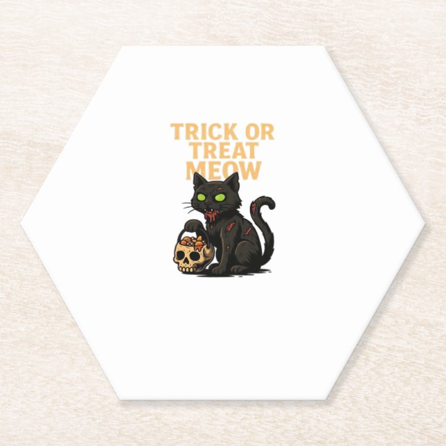 Zombie Cat - Trick oder Treat Meow Halloween Desig Untersetzer (Vorderseite)
