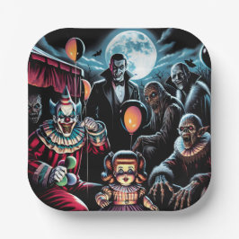 Zombie, Clown, Vamp und Spuk PuppenHalloween Pappteller