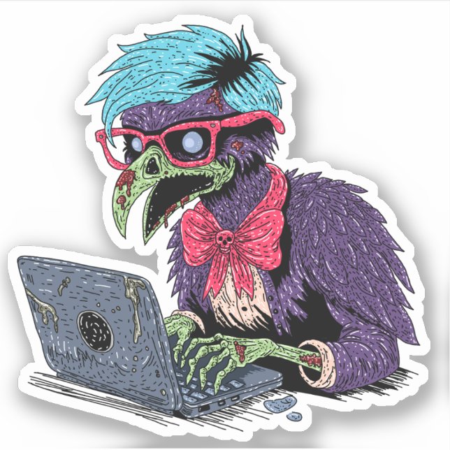 Zombie Computer Crow Aufkleber (Vorderseite)