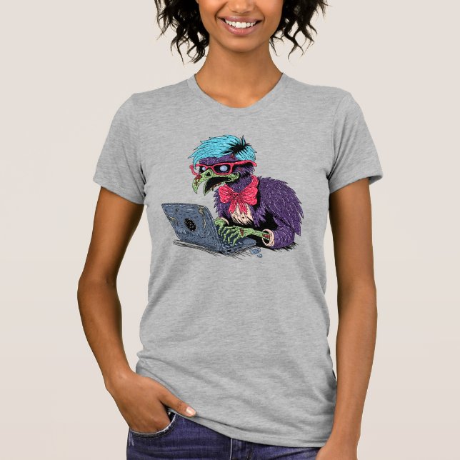 Zombie Computer Crow T-Shirt (Vorderseite)