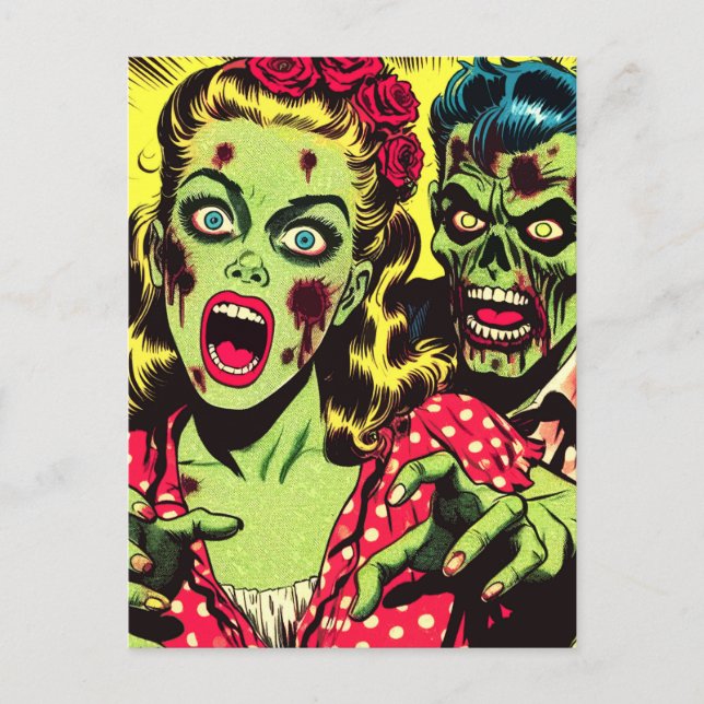Zombie Couple Retro Comic Postkarte (Vorderseite)