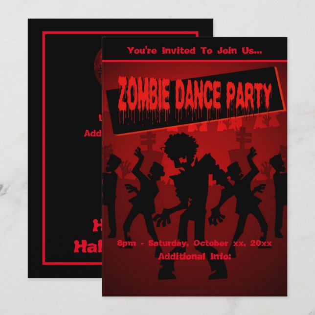 Zombie Dance Party Black & Orange Einladung (Vorne/Hinten)